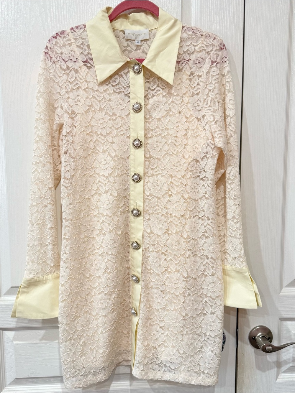 Anthropologie Cream Lace Button Shirt Dress